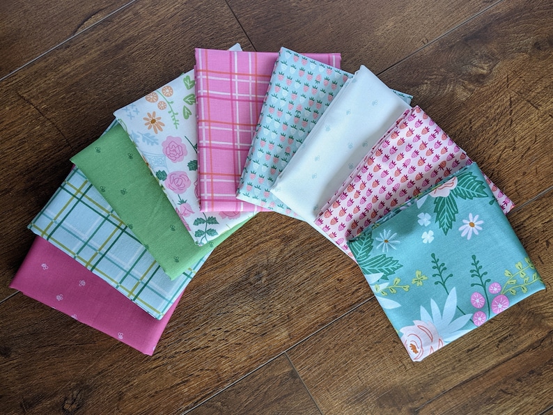 9pc FQ/HY New Dawn Fabric Bundle, Half Yard or Fat Quarter Cuts, Designed by Citrus & Mint for Riley Blake, Precut, Spring Floral Bee Rose image 2