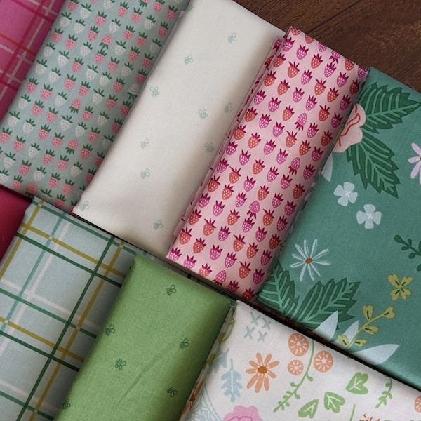 9pc FQ/HY New Dawn Fabric Bundle, Half Yard or Fat Quarter Cuts, Designed by Citrus & Mint for Riley Blake, Precut, Spring Floral Bee Rose