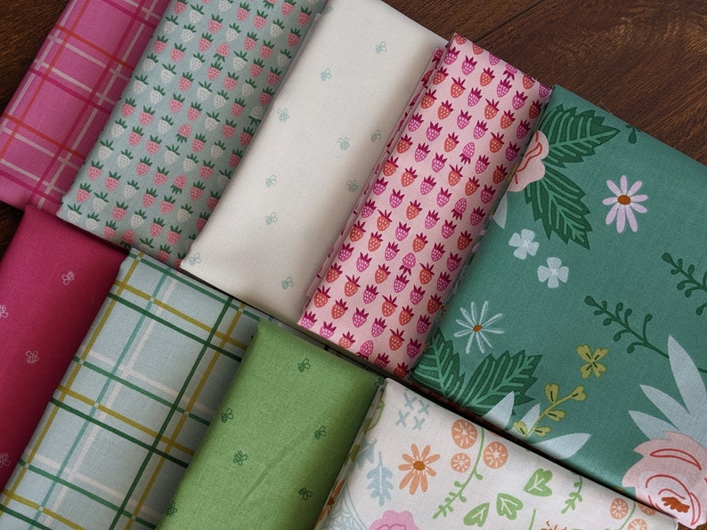 9pc FQ/HY New Dawn Fabric Bundle, Half Yard or Fat Quarter Cuts, Designed by Citrus & Mint for Riley Blake, Precut, Spring Floral Bee Rose image 1