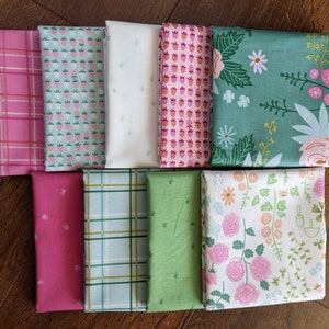 9pc FQ/HY New Dawn Fabric Bundle, Half Yard or Fat Quarter Cuts, Designed by Citrus & Mint for Riley Blake, Precut, Spring Floral Bee Rose image 4