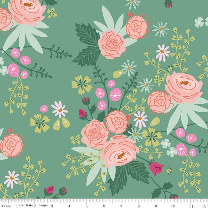 9pc FQ/HY New Dawn Fabric Bundle, Half Yard or Fat Quarter Cuts, Designed by Citrus & Mint for Riley Blake, Precut, Spring Floral Bee Rose image 6