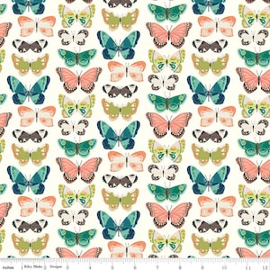 Midsummer Meadow Flutter Cream Butterfly Fabric Print, Katherine Lenius for Riley Blake Designs, Fabric Yardage Cut in Half-Yd Increments