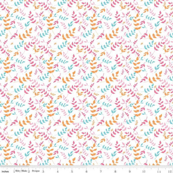 White Branches Fabric Yardage, Play Outside by Gracey Larson for Riley Blakez, Sold by Half-Yard Cuts, Spring Orange Pink Blue Low Volume