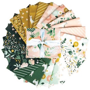 21pc FE/FQ/QY/Hy Hibiscus Fabric Bundle, Fat Eighth/Fat Quarter/Quarter Yd/Half Yd Cut, Simple Simon & Co, Jungle tropical alpaca green gold