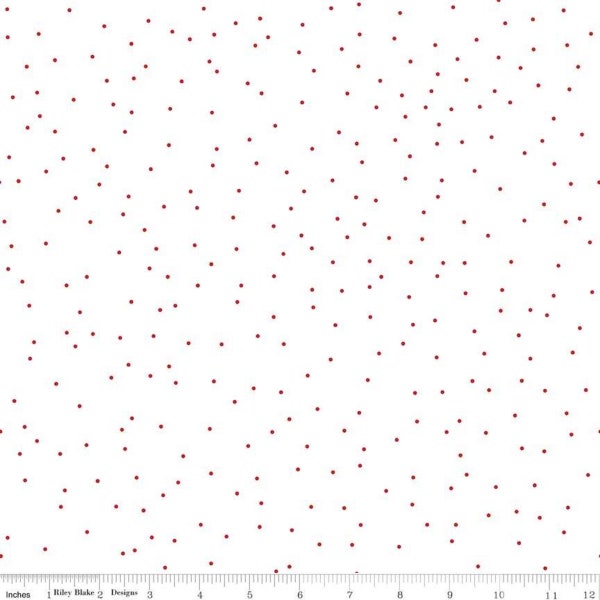 Red Pin Dot Fabric, Sold by Half Yard Cuts, Lori Holt for Riley Blake Designs, Basic, Scattered Red on White Dot