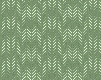Green Lines Fleur Fabric Yardage, Half Yard Cut, Sedef Imer for Riley Blake Designs, Green Blender Basic Stripe Dash