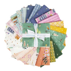 24pc FE/FQ/QY/Hy Community Fabric Bundle, Fat Eighth/Fat Quarter/Quarter Yd/Half Yd Cut, Citrus&Mint, Floral Neighborhood Architecture House