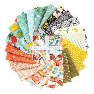 24pc FE/FQ/QY/Hy Tea with Bea Fabric Bundle, Katherine Lenius for Riley Blake, Honeybee Wildflower Floral Geometric Honeycomb Tea Cup
