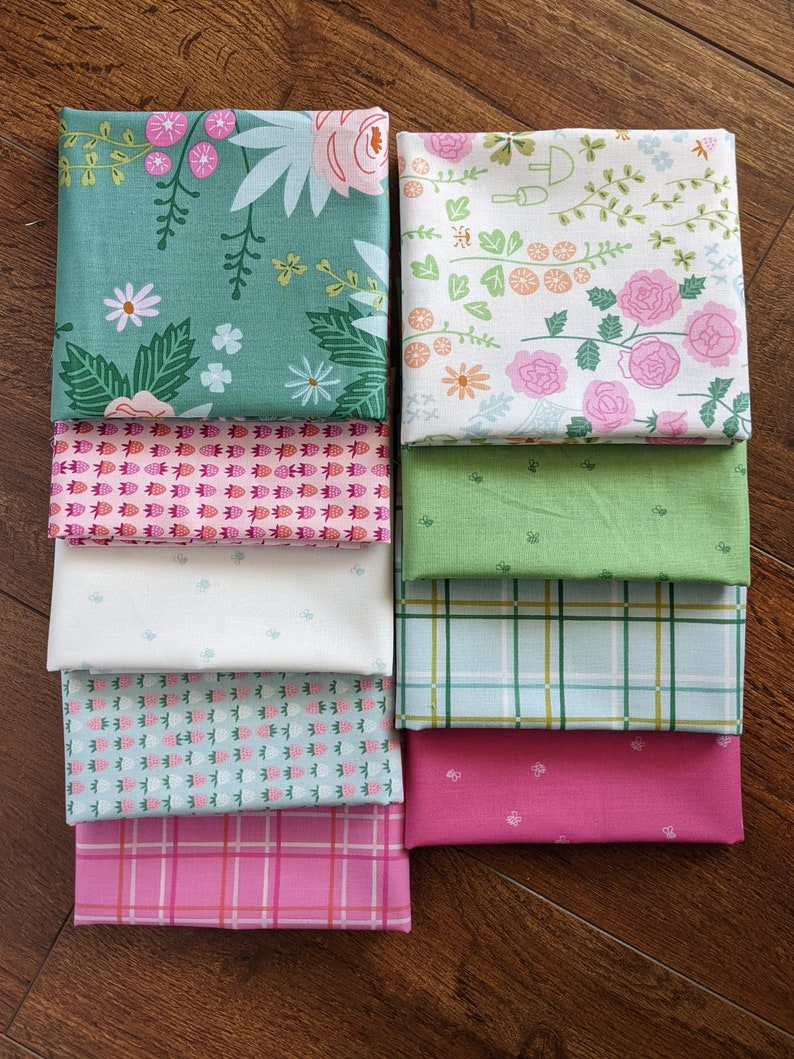 9pc FQ/HY New Dawn Fabric Bundle, Half Yard or Fat Quarter Cuts, Designed by Citrus & Mint for Riley Blake, Precut, Spring Floral Bee Rose image 3