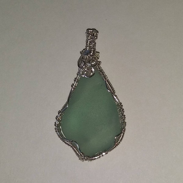 Wire Wrapped Jewelry Genuine Light Green Sea Glass Necklace Pendant Simple Jewelry Handmade Jewelry Upcycled Jewelry Silver Plated Wire Wrap