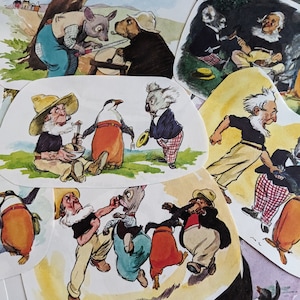 Paquete de papel vintage de 33 piezas, ilustraciones de The Magic Pudding y The Third Slice de Norman Lindsay, cortadas a mano para scrapbooking o manualidades.
