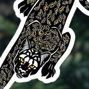 Vinyl Sticker, Bizarre Black Cat with Yellow Eyes