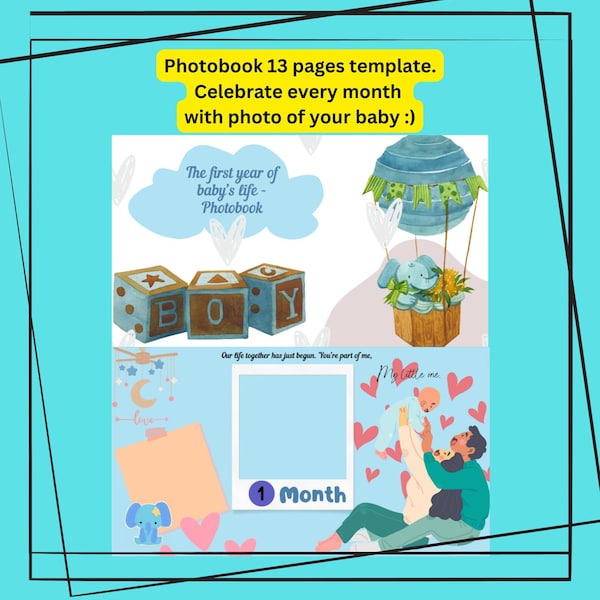 Canva template photobook baby boy first year of life