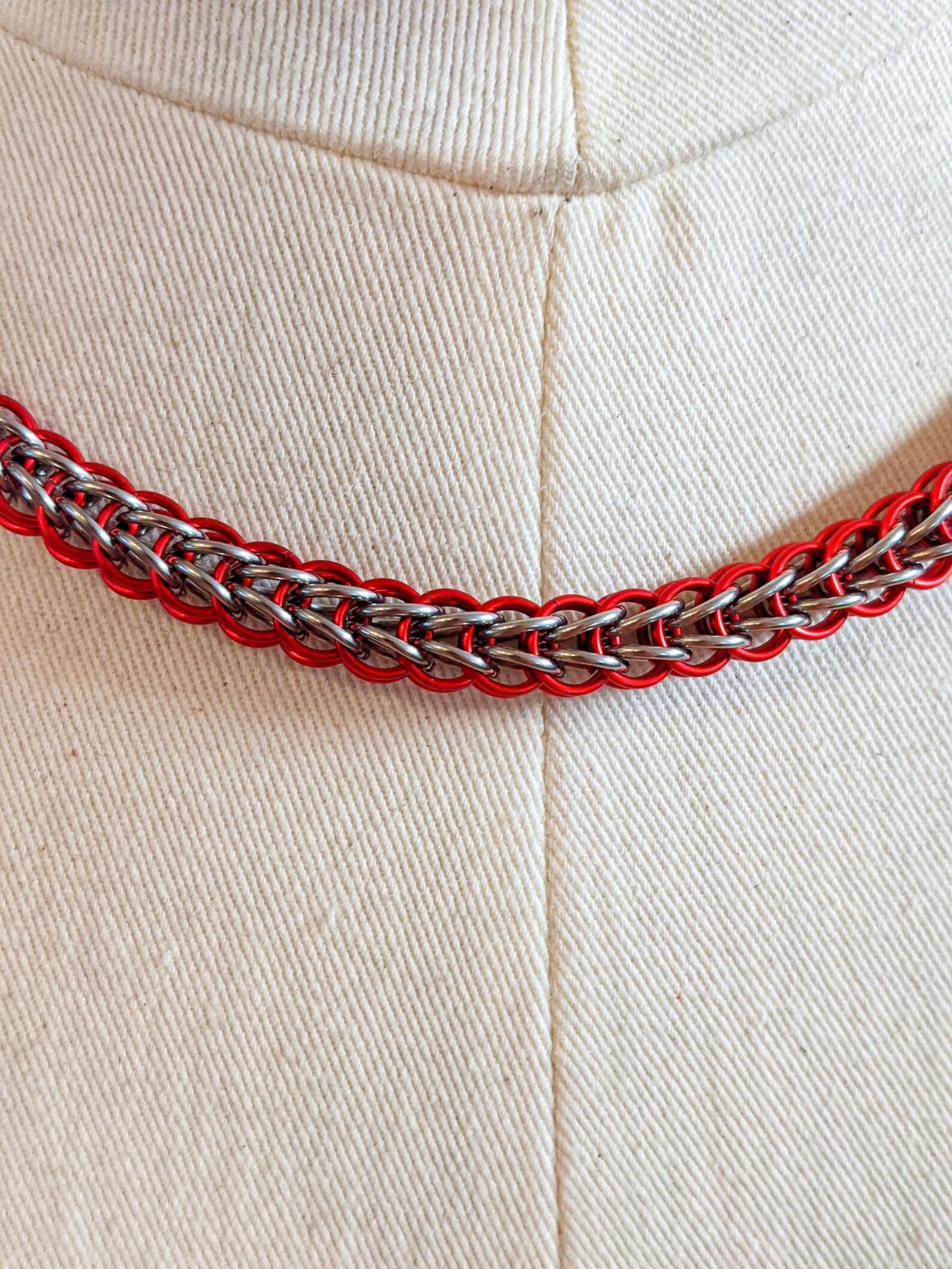 Red/silver Chainmail Collar Etsy
