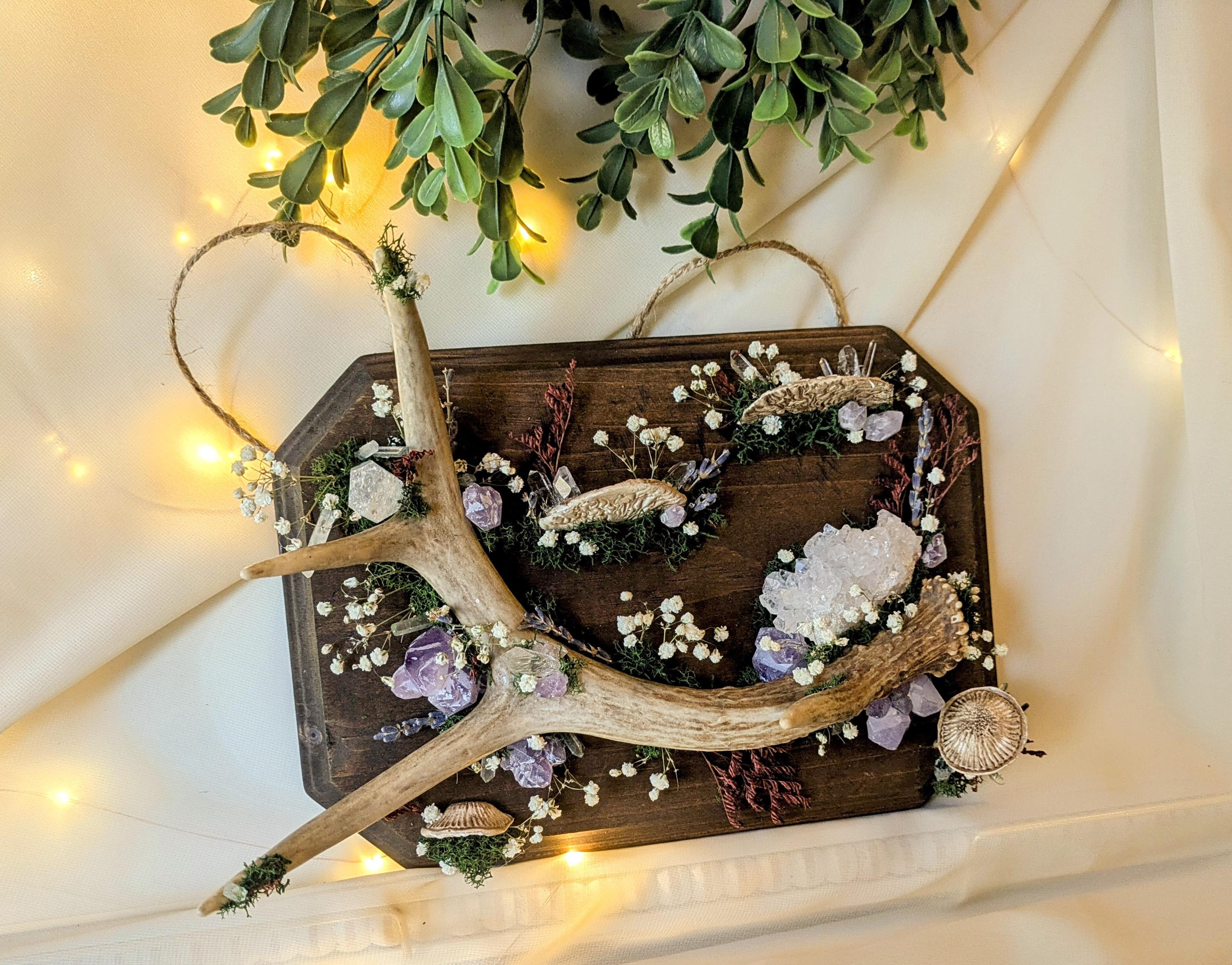 Antler and Crystal Wall Hanging, Gift, Witchy, Crystals  display picture 3