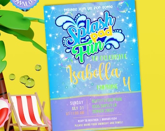 Splash Pad Birthday Invitation, Fun Pool Party Invite (Digital Download)