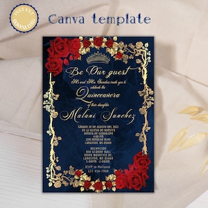 quinceanera invitation, Printable EDITABLE TEMPLATE, midnight blue invite, navy Mis Quince 15 Anos Birthday,  15th birthday invitation
