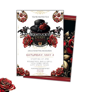 bewerkbare Kentucky Derby Watch digitale uitnodiging feest, paardenrace horloge download verjaardagsfeestje, canvassjabloon uitnodiging feestkaart