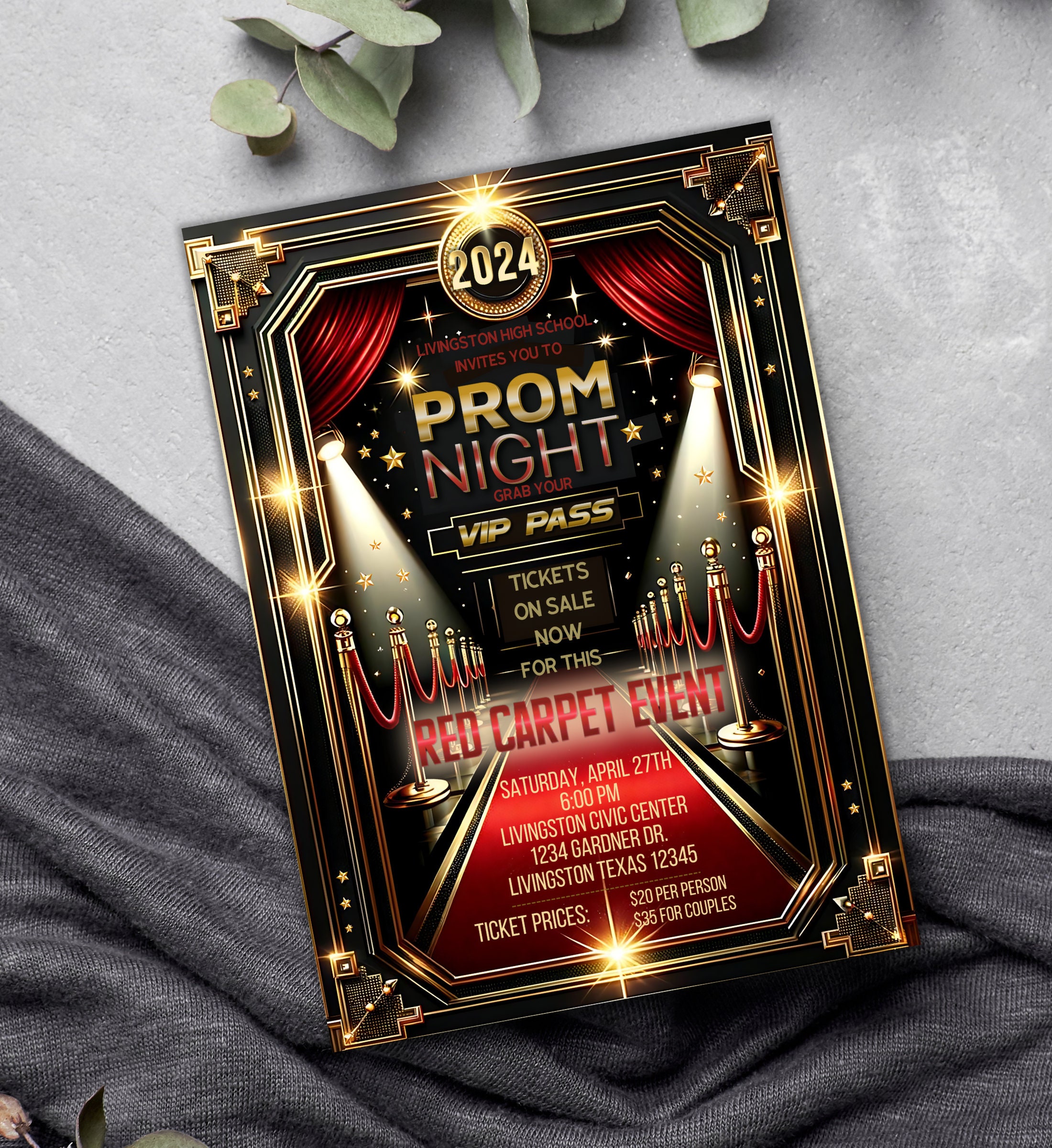 Red Carpet VIP Prom Invitation, Editable Template Digital Download - Etsy