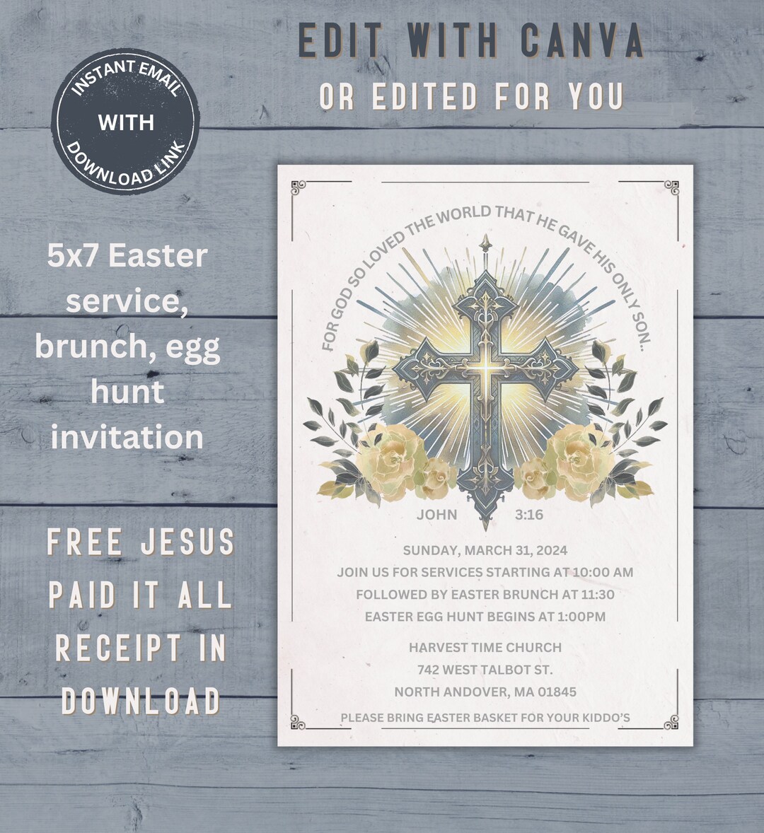 Editable Religous or Christian Easter Egg Hunt Invitation, Service With ...