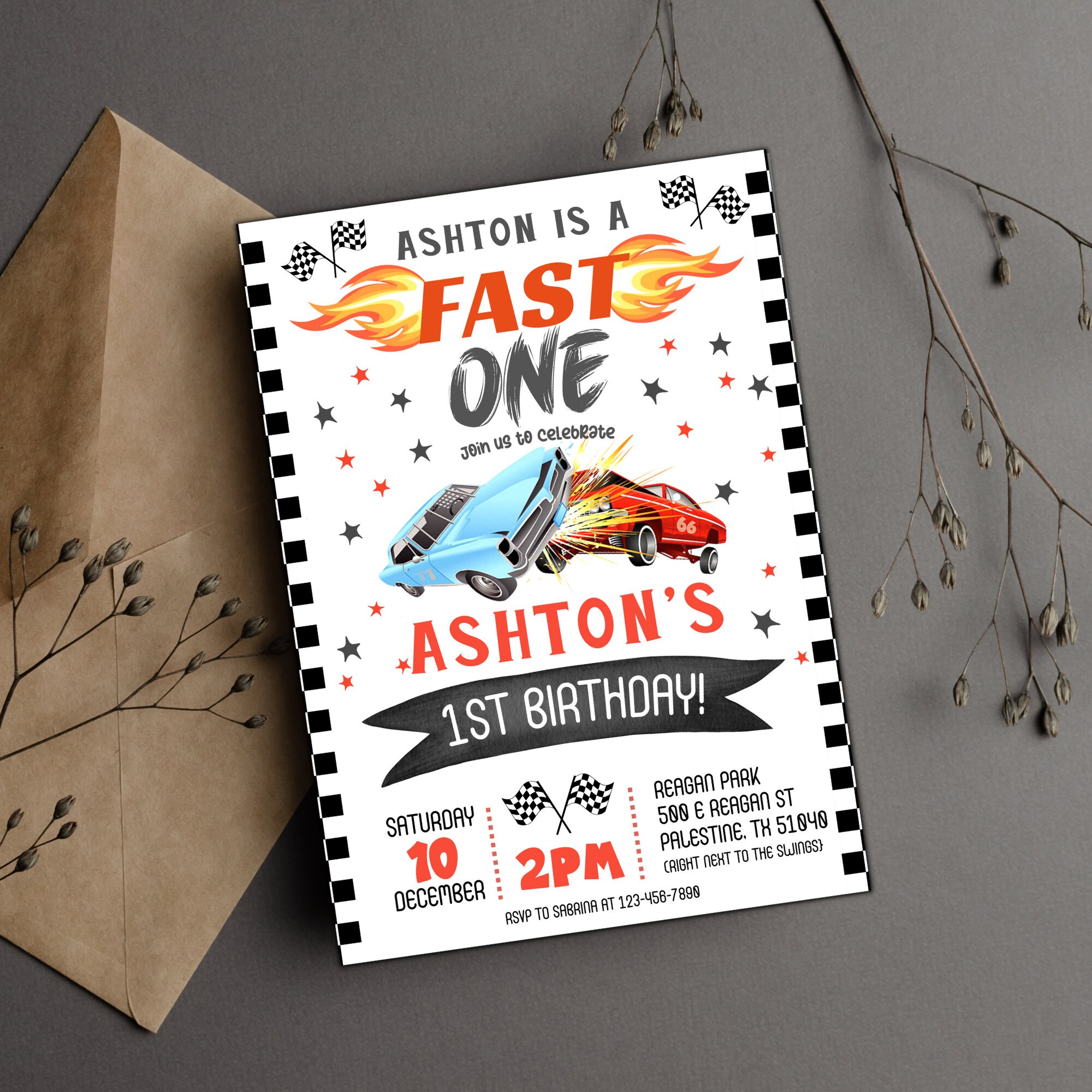 Editable Demolition Derby Birthday Invitation Boy Race Car Etsy