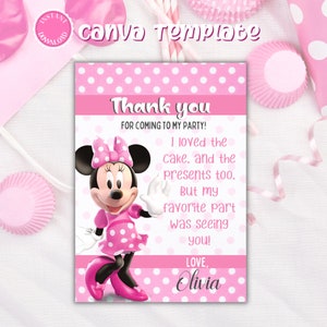 Minnie mouse carte de remerciement téléchargement numérique canva modèle imprimable instantanément envoyé par e-mail d'Etsy