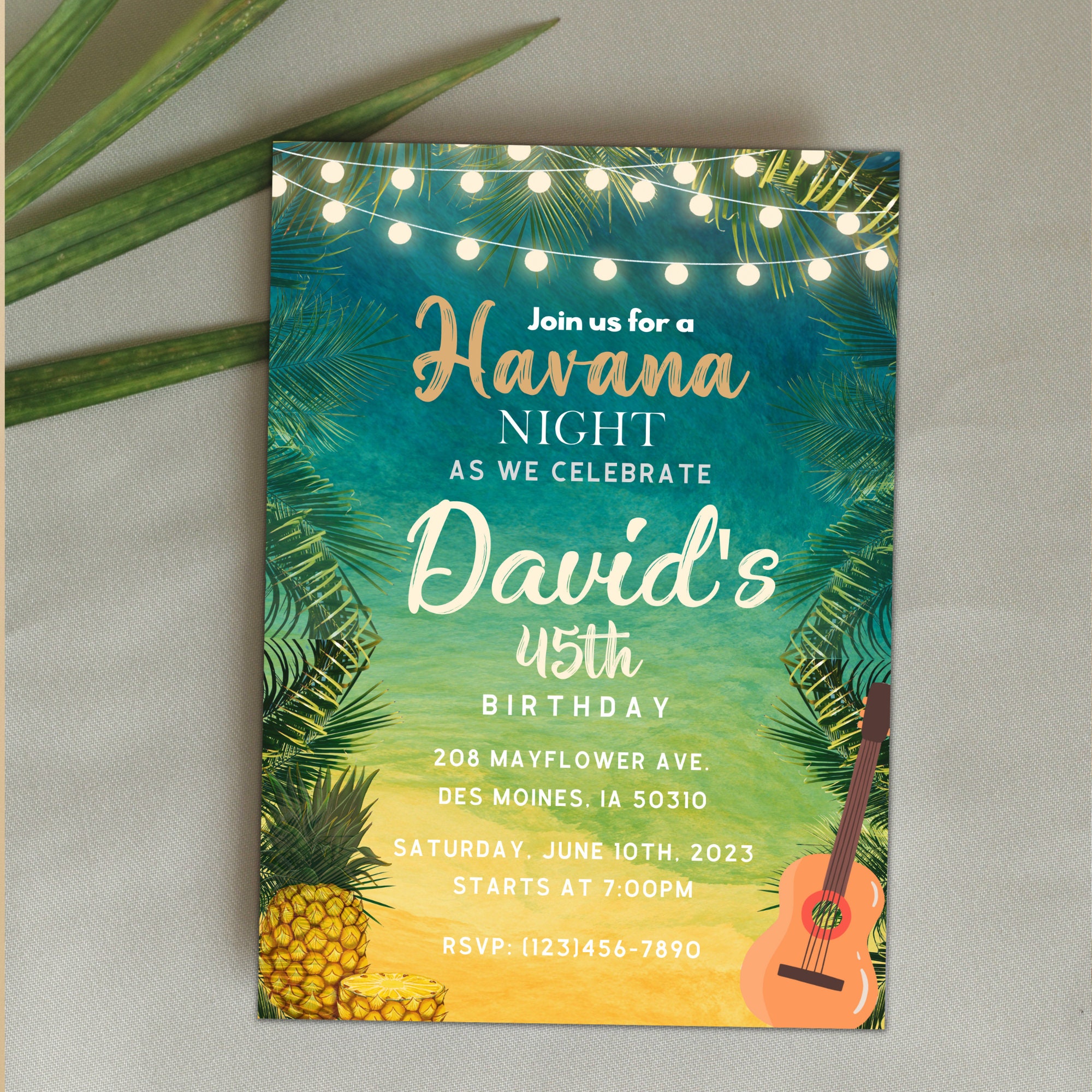 Havana Beach Birthday Invitation Digital Downloadable - Etsy Canada