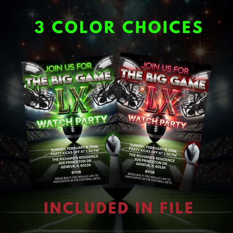 Big Game Football Party Invitation Template – Editable Watch Party Invite, Printable Digital Download image 2