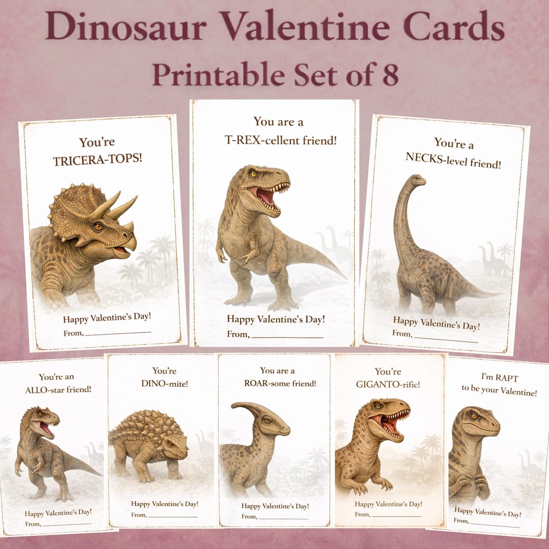 Dinosaur Valentine Cards for Kids – Realistic Dino Classroom Exchange ...