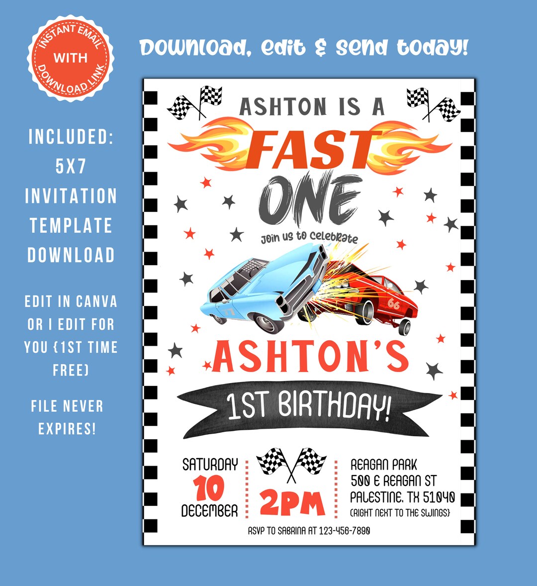 Editable Demolition Derby Birthday Invitation, Boy Race Car Birthday