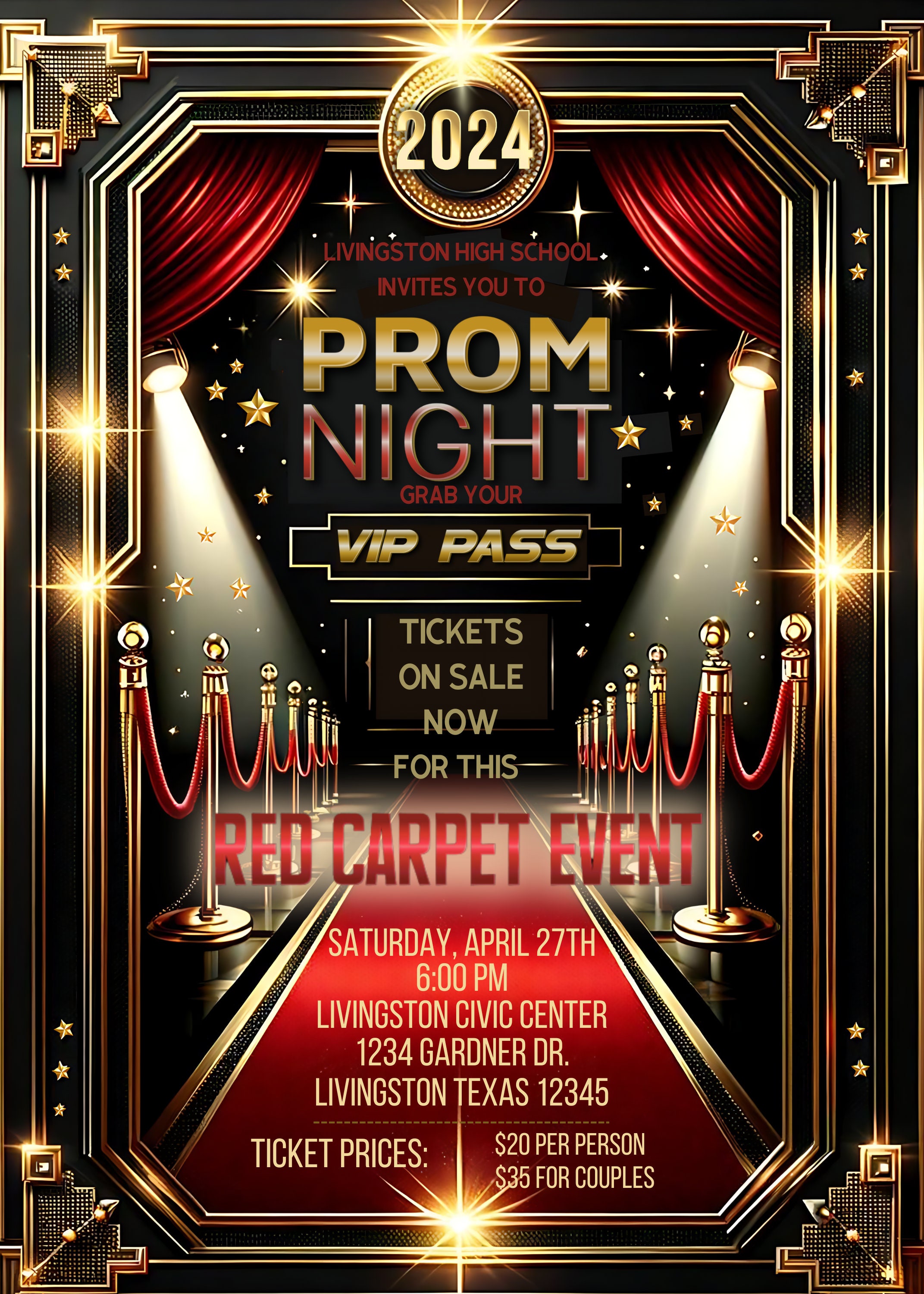 Red Carpet VIP Prom Invitation, Editable Template Digital Download - Etsy