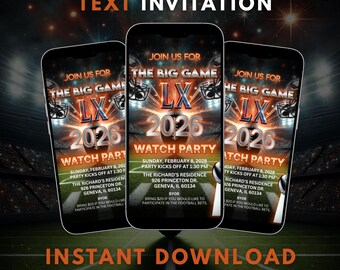 Big Game Watch Party Text Invitation – Editable Mobile Digital Invite, Text Message instant download