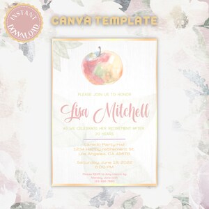 Teacher retirement party invitation | Printable and editable invite card | canva template download | watercolor retirement party card