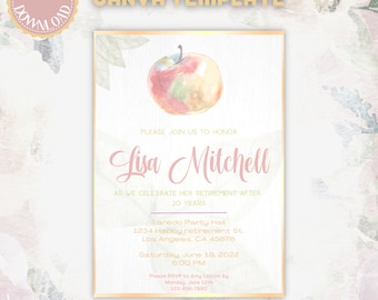Watercolor Teacher Retirement Invitation | Editable Canva Template (Digital Download
