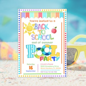 back to school Pool Party Invitation, beach Party Invitation, bye pool, hello school Party Bash Instant Download Editable Canva