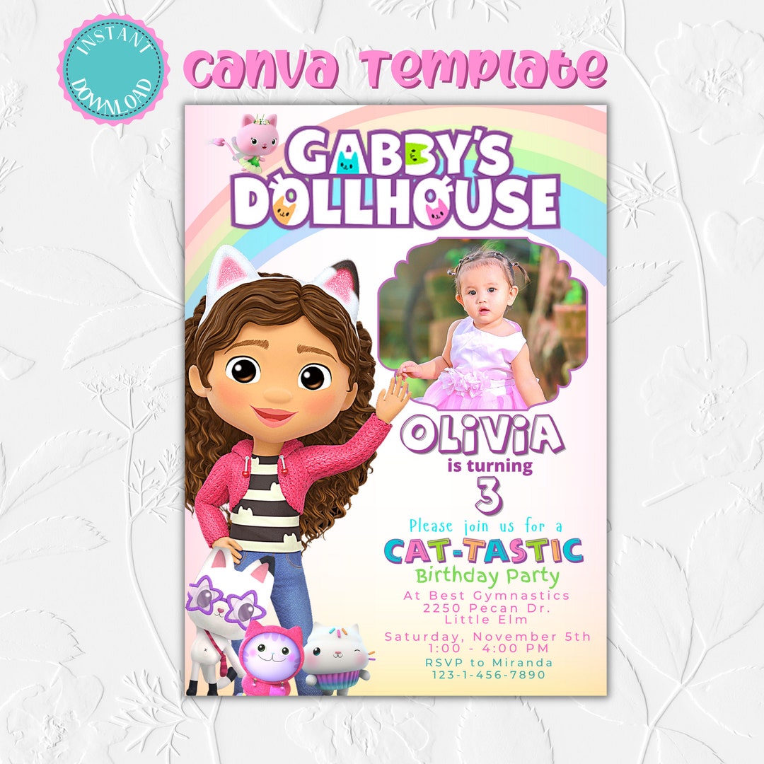 Gabbys Dollhouse Birthday Invitation Template With Picture Printable