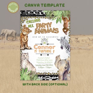 EDITABLE Safari Birthday Invitation,  boy girl Two Wild Birthday Invite, 2nd Jungle Animals invitation, Printable template Instant Download