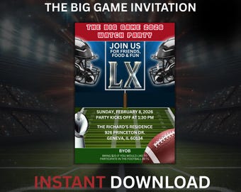 The Big Game 2026 Watch Party Invitation Template, Canva Editable, Instant Download
