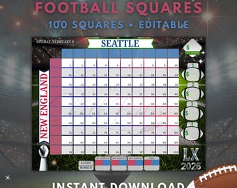 Big Game Football Squares – Editable 100 Square Pool, Instant Download