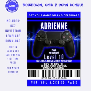 Invitation à un jeu vidéo, invitation d’anniversaire de joueur modifiable, fille de fête d’anniversaire de jeu vidéo, jeu de jeu personnalisable sur téléchargement d’invitation