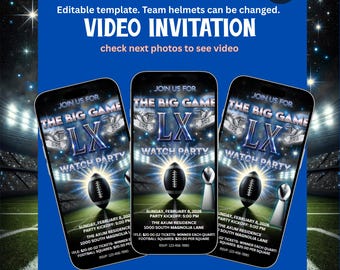 Animated Big game Invitation Video – Digital Watch Party Evite, Editable Canva Template