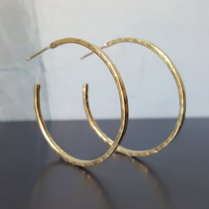 18k Solid Gold Hand Forged Hoop Earrings, 18k Solid Gold Hoop Earrings, Artisan Made 18K Hammered, Large Gold Hoops, handmade jewelry