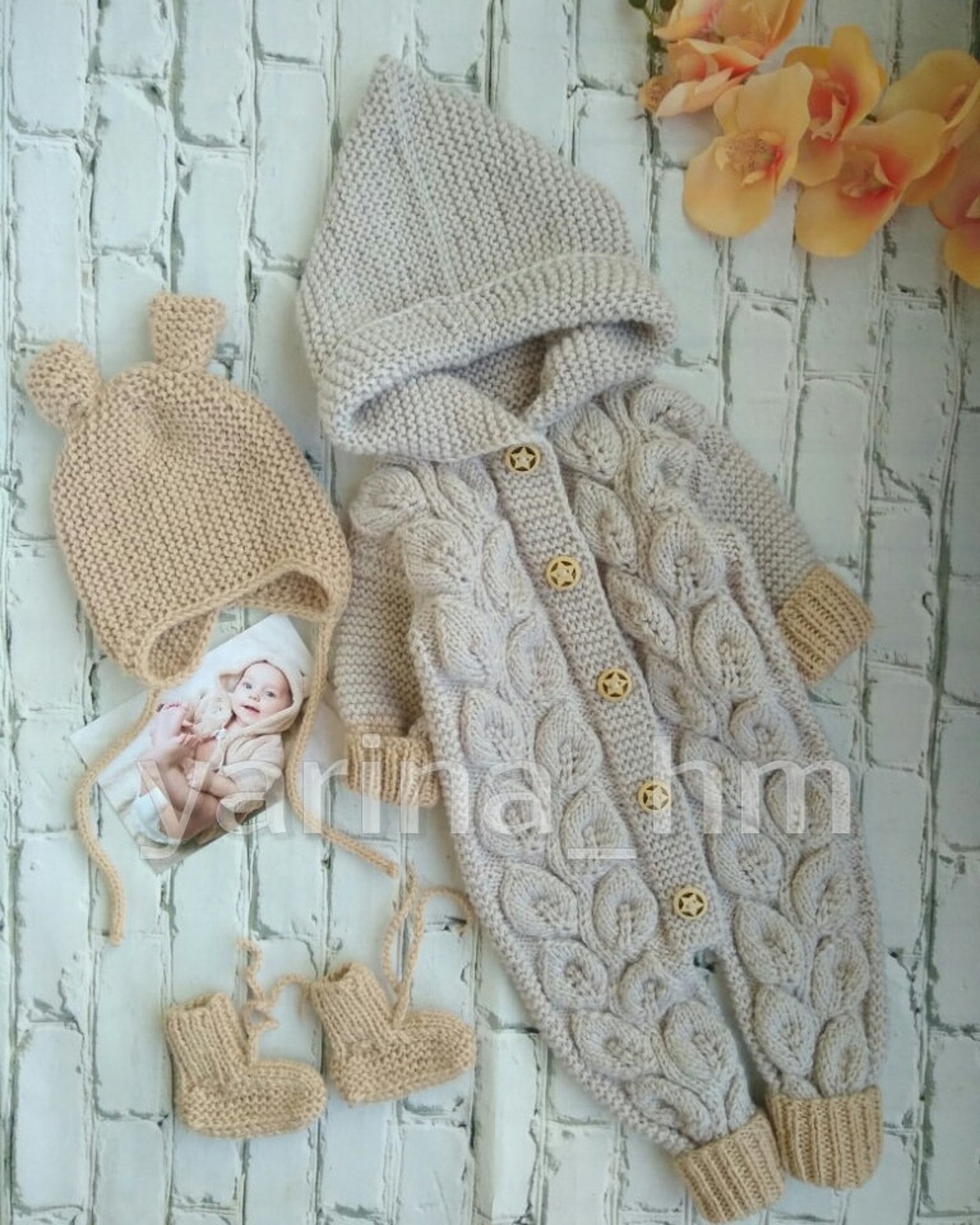 Knitted baby clothes 03 months. Pregnancy gift. Winter romper Etsy