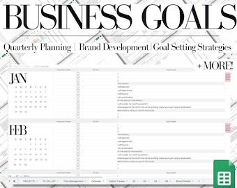 Business Goals Spreadsheet Planner | Google Sheets Digital Planner | Seller Planner | Sheets Template | Habit Tracker | Goals Tracker