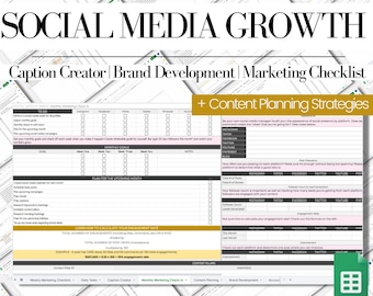 Social Media Checklist | Google Sheets Digital Planner | Growth Planner | Sheets Template | Brand Builder | Goals Tracker | Social Planner