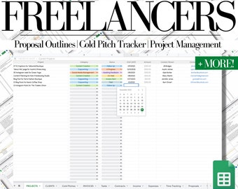 Freelance Planner | Google Sheets Digital Planner | Habits Tracker | Client Management | Sheets Template | Cold Pitch Tracker | Freelancer
