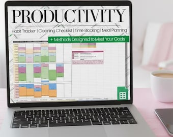 Productivity Planner | Google Sheets Digital Planner | Meal Planner | Sheets Template | Cleaning Checklist | Goals Tracker | Habit Tracker