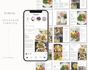 16 Instagram Post Template For Canva | Recipe Bloggers | Instagram Template For Bloggers| Social Media Template | Lifestyle | Food Theme