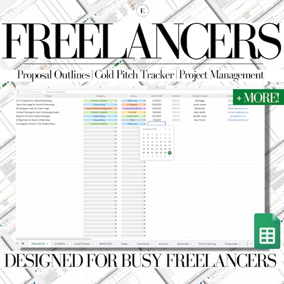 Freelance Planner | Google Sheets Digital Planner | Habits Tracker | Client Management | Sheets Template | Cold Pitch Tracker | Freelancer
