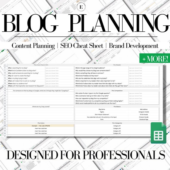 Blog Spreadsheet Planner | Google Sheets Digital Planner | Annual Planner | SEO  List | Blogging Schedule | Sheets Template | Instant Access